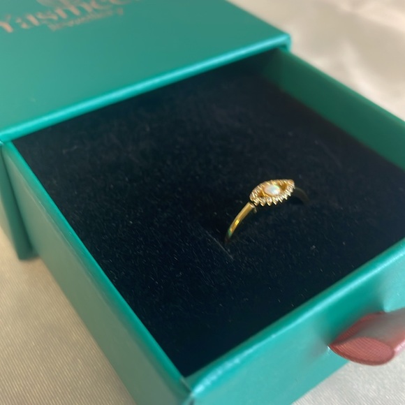 New: Gold Vermeil Evil Eye Opal Stone Pendant Ring - Picture 5 of 9